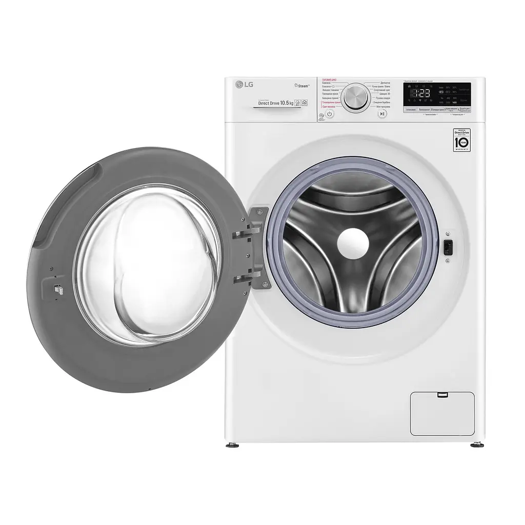 Пральна машина LG з фронтальним завантаженням F4V5RS0W, 10,5кг, 1400, A+++-40%, Пар, глибина 56см, Дисплей, Інвертор, Білий (F4V5RS0W) - фото 3