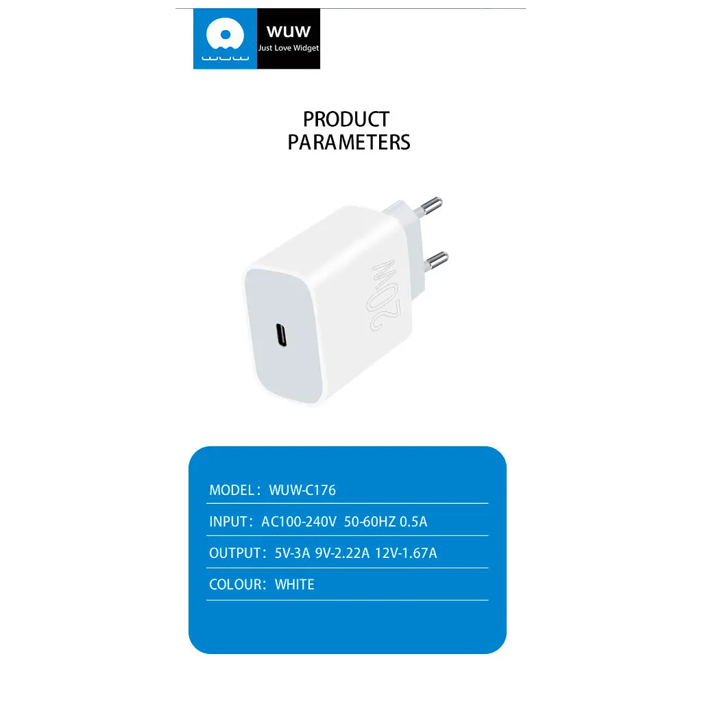 Зарядний пристрій WUW C176 USB-C PD 20 Вт білий (WUW-C176) - фото 4