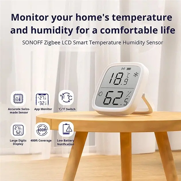 Датчик температури і вологості з дисплеєм SONOFF SNZB-02D Zigbee LCD Smart Temperature Humidity Sensor - фото 8