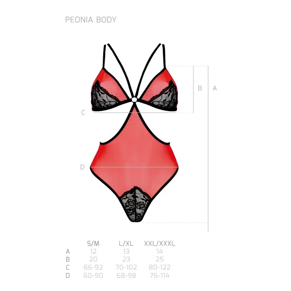 Напівпрозоре боді з мереживом Passion PEONIA BODY S/M red - фото 5