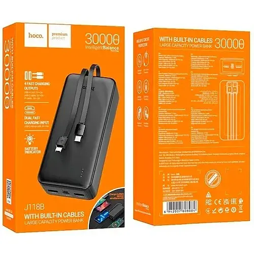 Портативна батарея Power Bank Hoco J118B Speed Energy with cable 30000mAh Black - фото 5