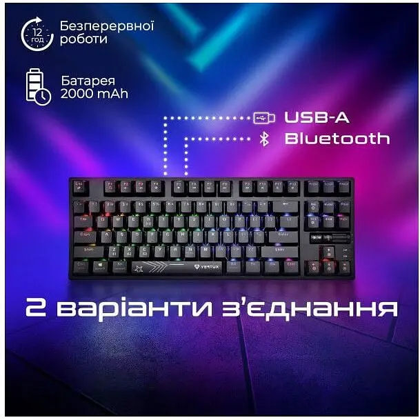Клавіатура дротова Vertux VertuPro-80 Wireless/USB Black (vertupro-80.black) - фото 5