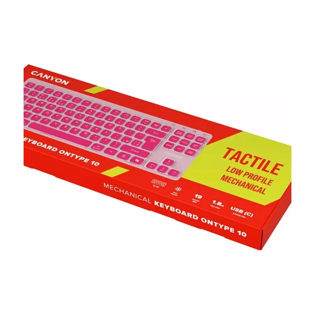 Клавіатура Canyon OnType 10 TKL Mechanical Silent Low-profile USB UA Pink (CNS-HKB10P) - фото 6