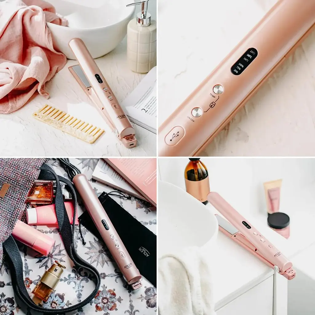 Беспроводной выпрямитель для волос Adler AD 2327 с USB-зарядкой розовый - фото 10
