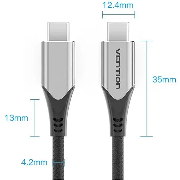 Кабель USB 3.1 Type-C M-M, 0.5м 60W Cotton Braided Vention - фото 2
