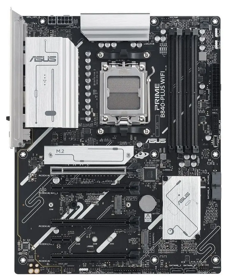 Материнська плата AM5 Asus PRIME B840-PLUS WIFI, B840, 4xDDR5, Int.Video (CPU), 4xSATA3, 3xM.2, 1xPCI-E 4.0x16, 3xPCI-E 3.0x16, 1xPCI-E. 2.5Gb, WiFi 6E, Bluetooth 5.3, 6xUSB 3.2/6xUSB 2.0, HDMI/DP, ATX - фото 2