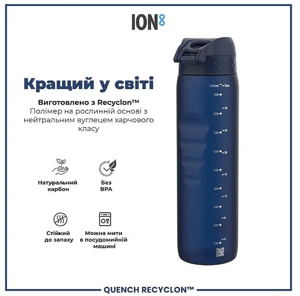 Бутылка для воды ION8 1000 мл (ЭКО бутылка) BPA Free Navy (I8RF1000NAV) - фото 6