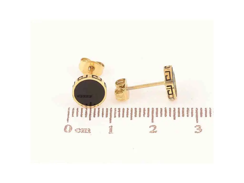 Сережки Xuping пусети TTM Stainless Steel 14K "Чорні кола з візерунком" ø8мм (340092) 1,4см - фото 2