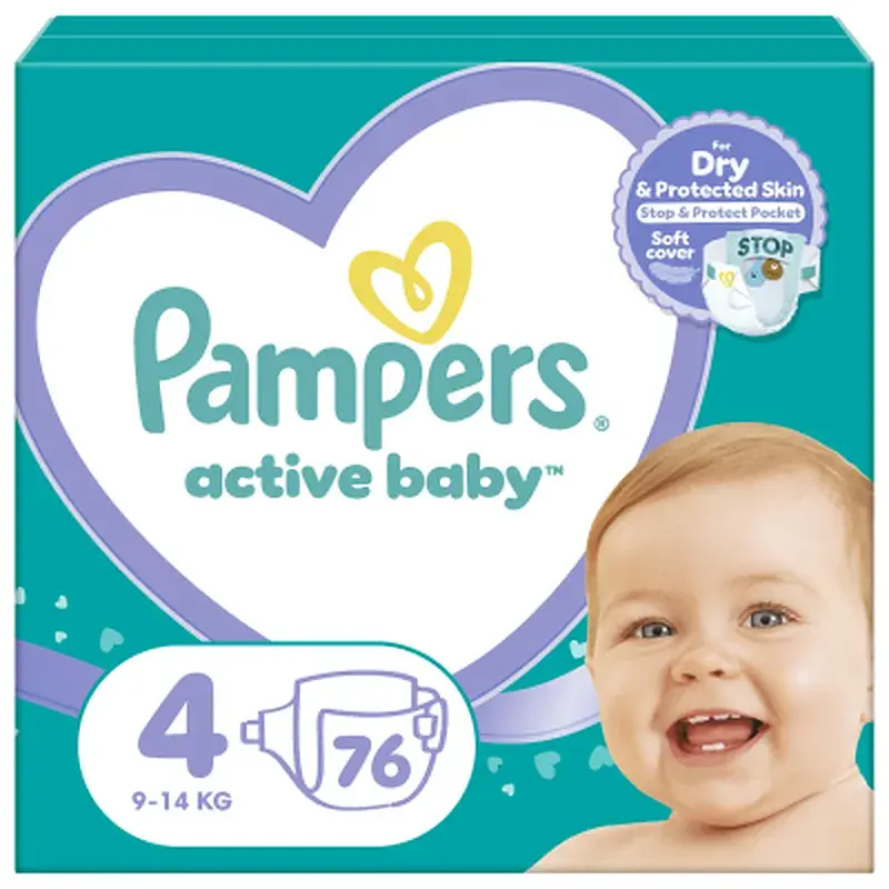 Підгузки Pampers Active Baby Maxi Розмір 4 (9-14 кг) 76 шт (8001090949615)
