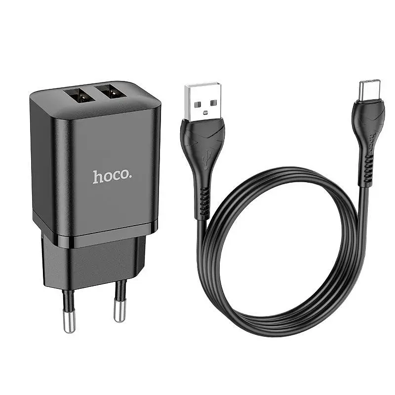 Адаптер мережевий HOCO Type-C Cable Maker dual port charger set N25 набір чорний 2USB - фото 7