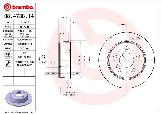 Диск гальмівний задній невентильований Mercedes 124, E-class, MercedEs I90 82-97р Brembo (08.4738.14) - фото 2