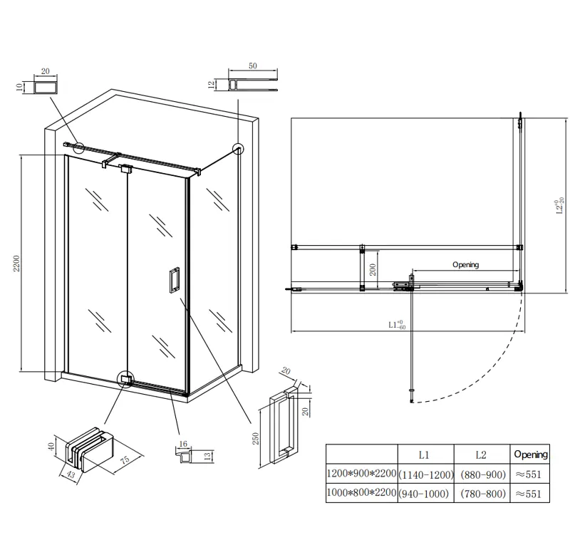 Душова кабіна без піддону Koer SR SC02-120x90x200-TR-01 прозоре скло Easy Clean 8 мм, хром KR5354, Універсальна, прозорий, хром - фото 4