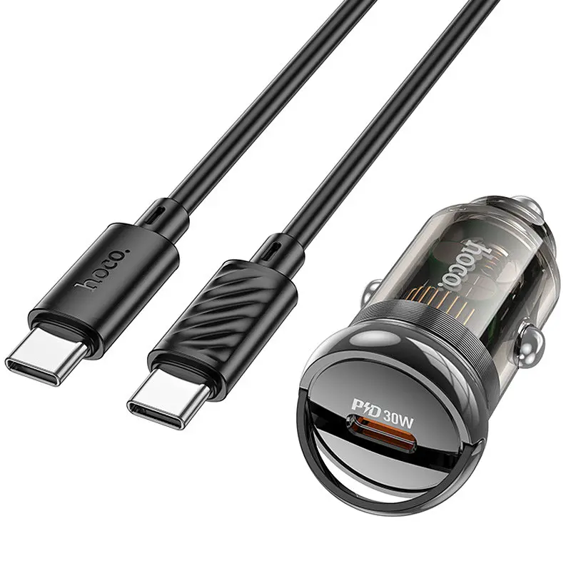 АЗП Hoco Z53 Sight PD30W (1C) + Type-C to Type-C Transparent black - фото 2