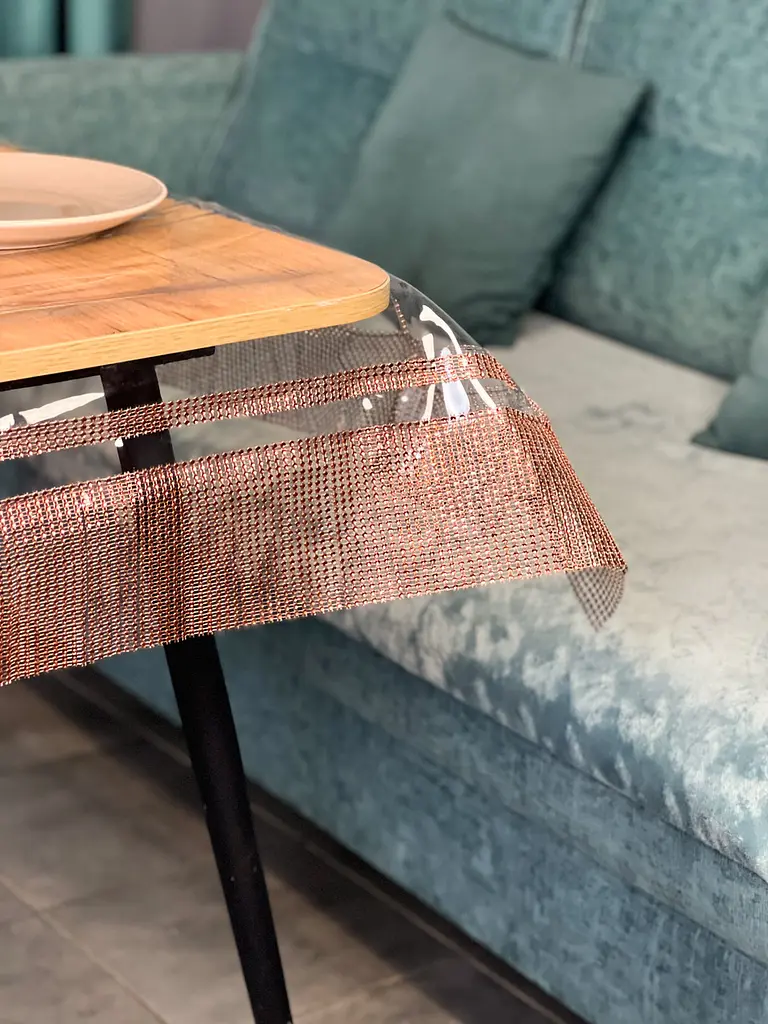 Скатерть силиконовая с коричневой стразовой лентой двойной 200х100 см - фото 8