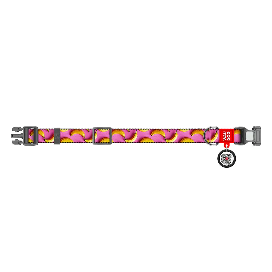 Ошейник для собак нейлоновый Waudog Nylon с QR-паспортом, рисунок «Бананы на розовом», пластиковый фастекс, XL, Ш 25 мм - фото 3