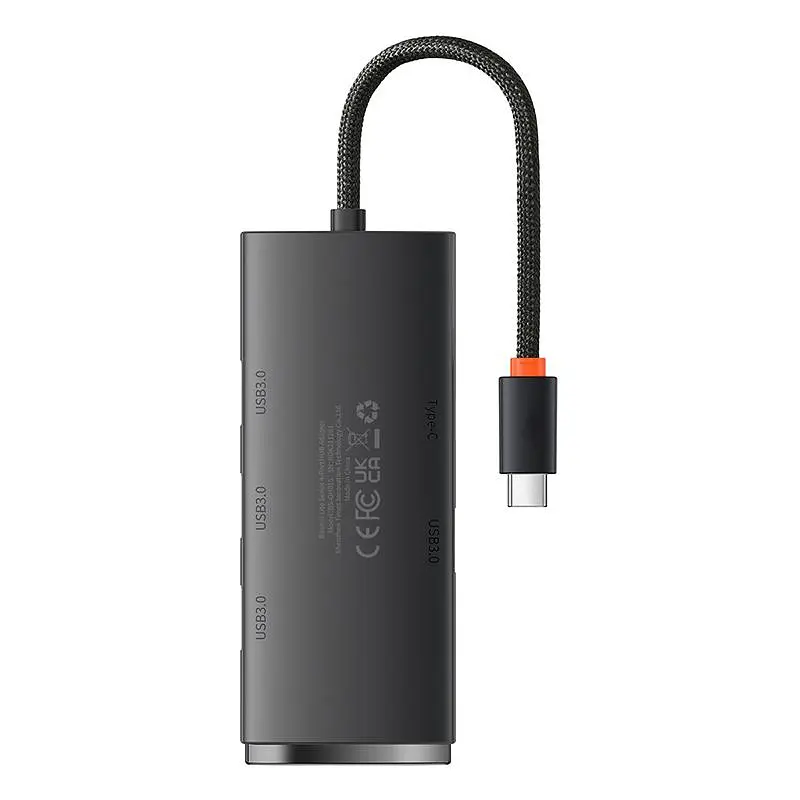 USB-Хаб Baseus Lite Series 4-Port Type-C HUB Adapter (Type-C to USB 3.0*4) 25cm Black (WKQX030301) - фото 2