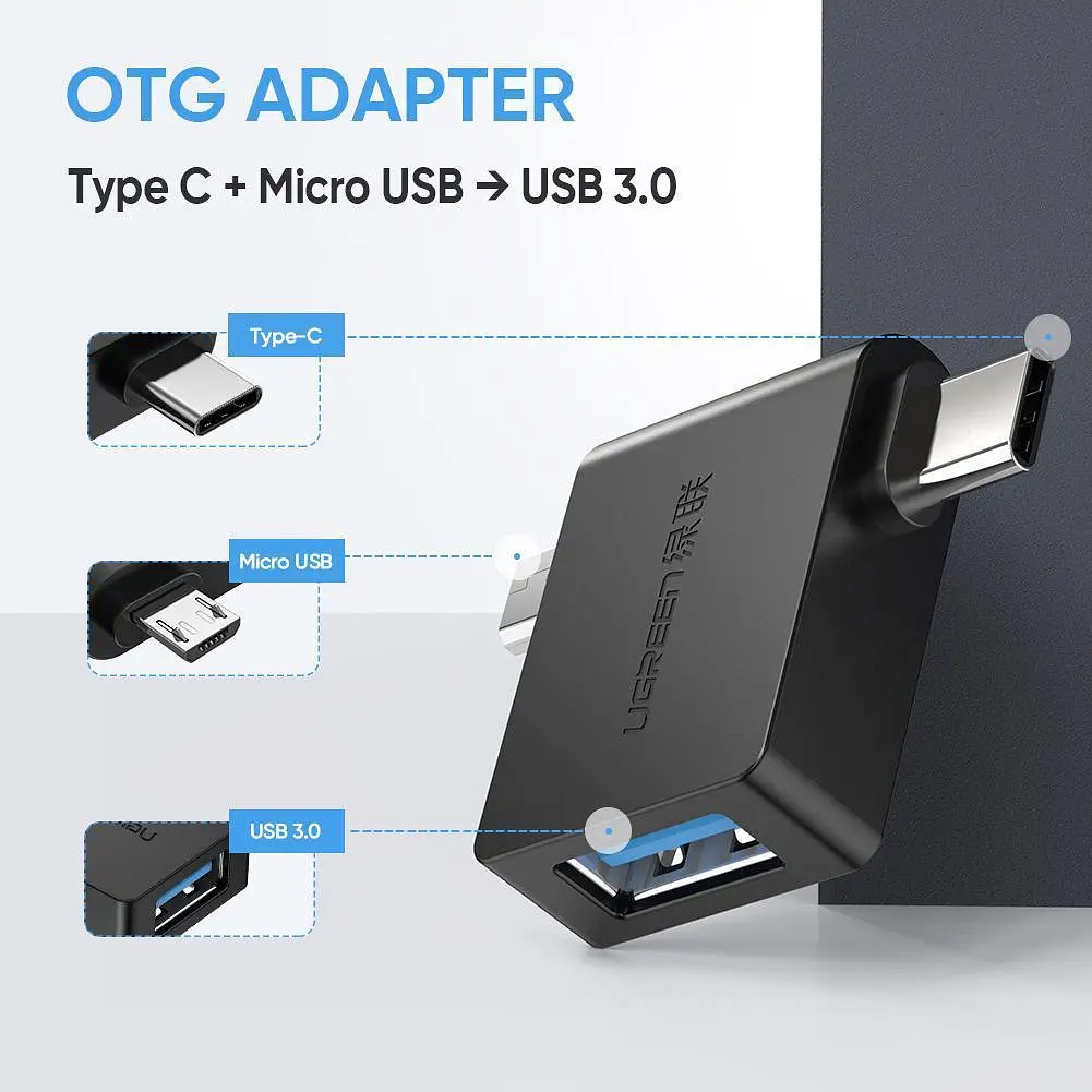 Адаптер Ugreen 30453 2 в 1 мicro-USB/Type-C чорний (30453) - фото 2
