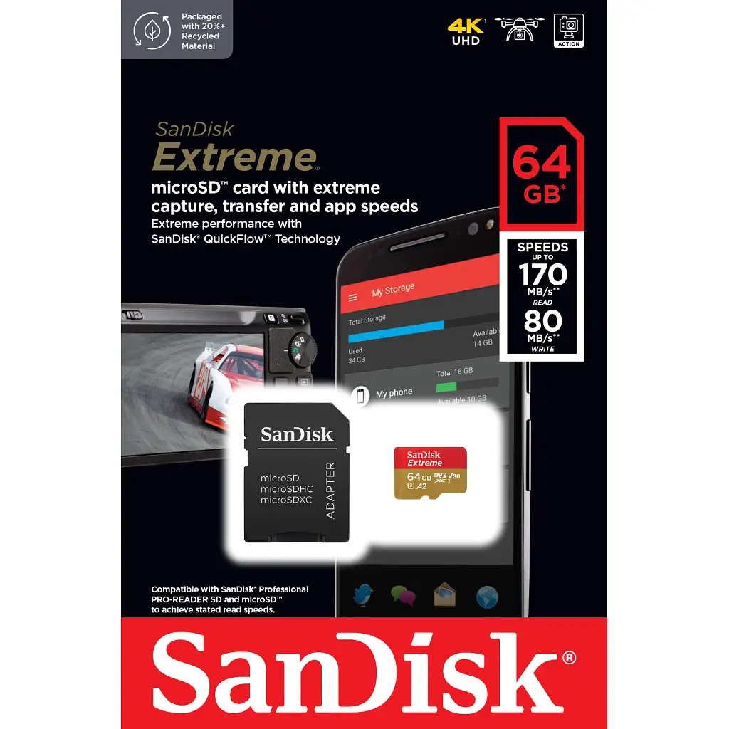 Карта пам'яті SanDisk 64GB microSD class 10 UHS-I U3 Extreme (SDSQXAH-064G-GN6MA) - фото 3