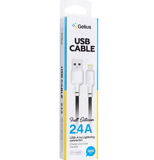 Кабель Gelius Full Silicon Cable USB to Lightning GP-UCN001L 18W 1.2m Black-White - фото 3