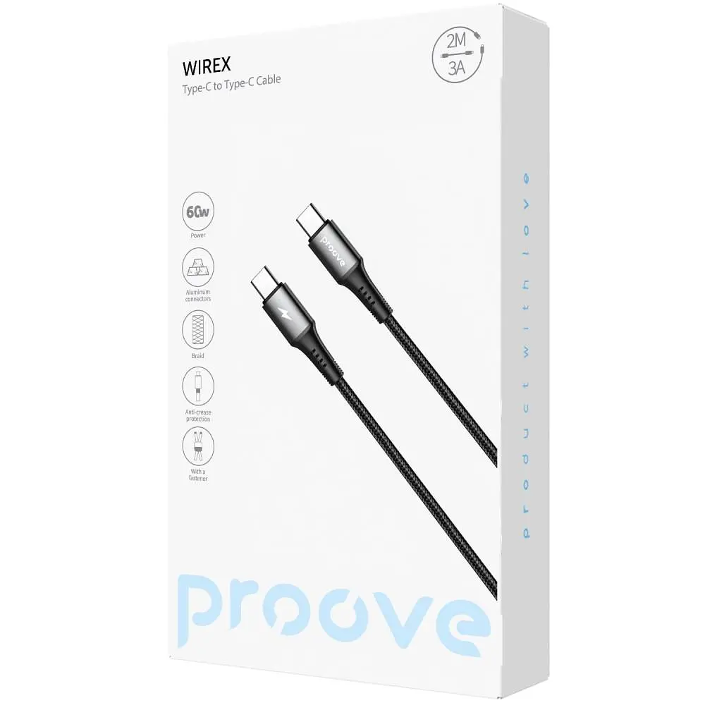 Кабель Proove WireX Type-C to Type-C 60W (2m) black (CCWX60002221) - фото 2