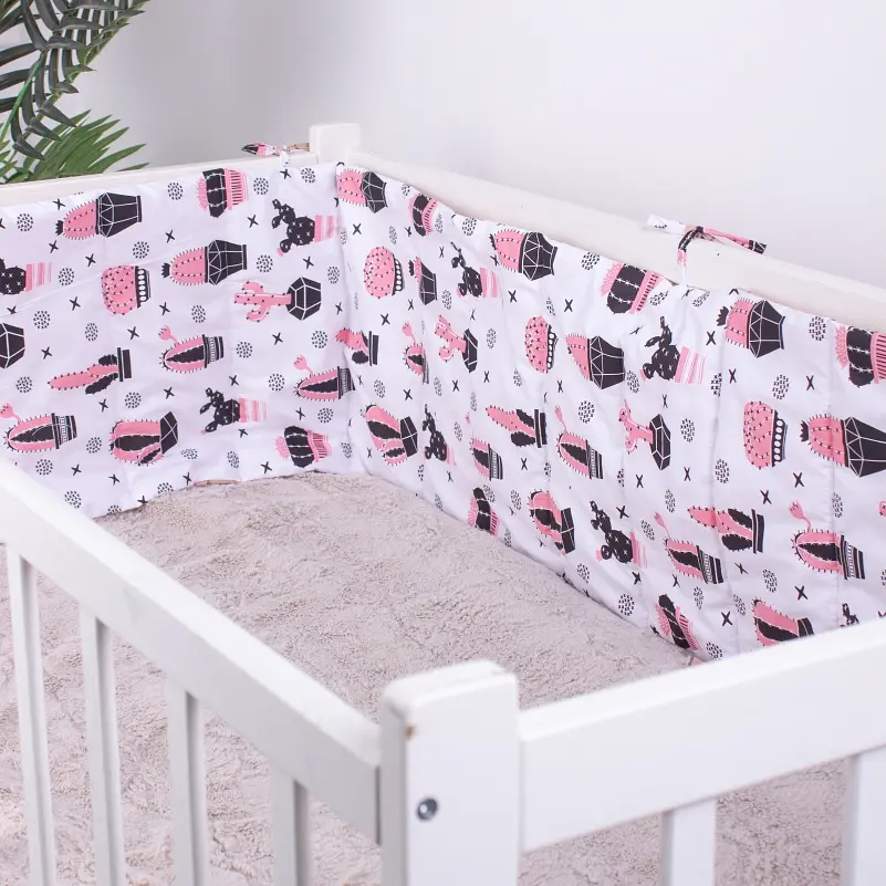 Захисний борт в ліжечко MirSon Kids Time 18-0004 Pink Cactus, білий - фото 2
