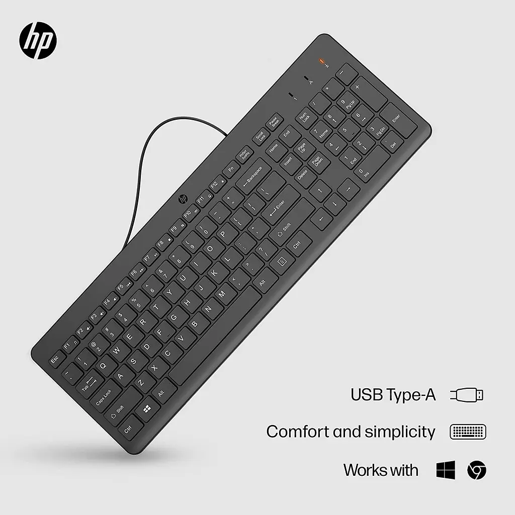Клавіатура мембранна 150, 104key, USB-A, EN/RU, чорний HP teh0013844 - фото 7