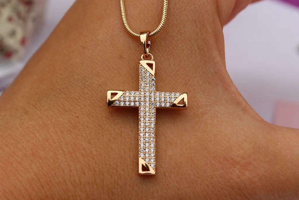 Хрестик Xuping Jewelry Рівні краї з фіанітами 3 см золотистий