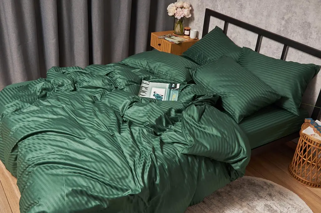 Комплект постельного белья Moon&Star Satin Stripe Stripe Verdant полуторный 143х210 наволочки 4х50х70 - фото 6