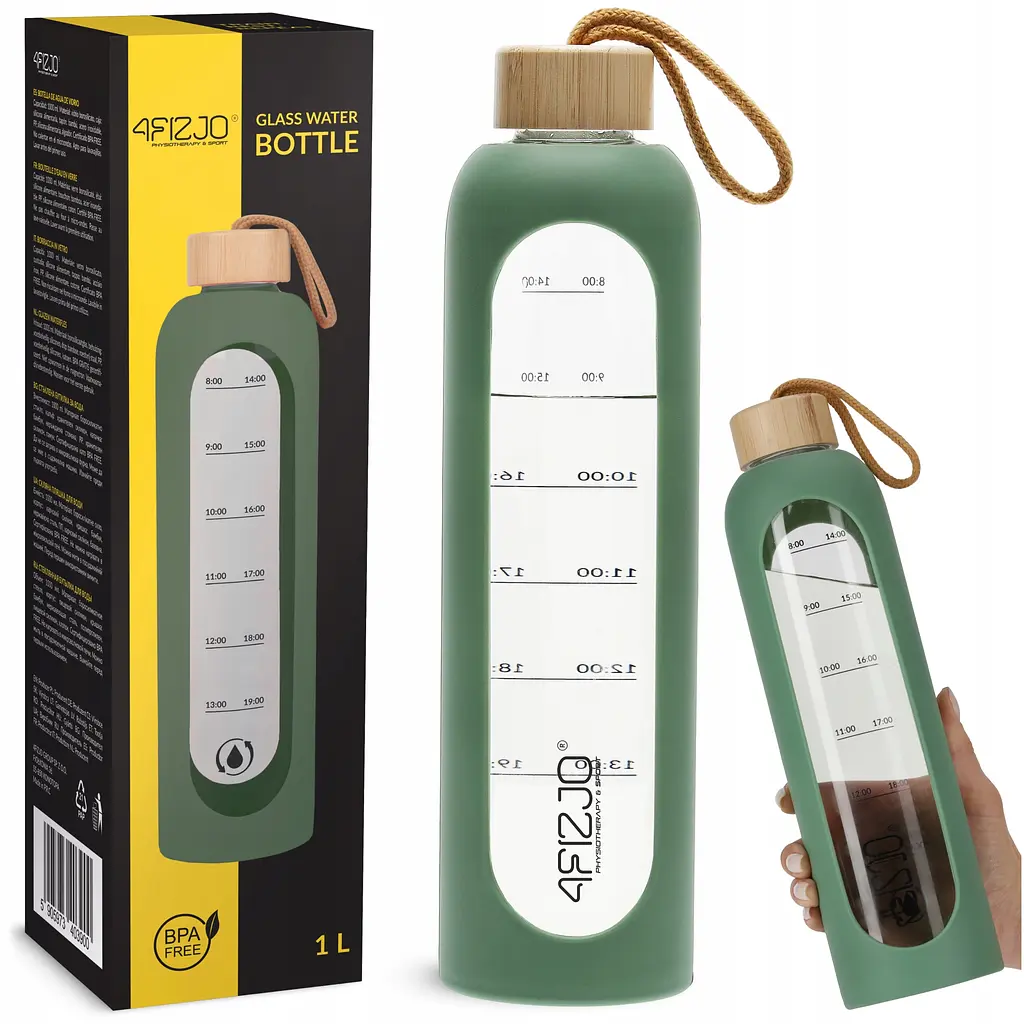 Пляшка для води спортивна 4FIZJO 1000 мл скляна Olive (P-5905973403900)