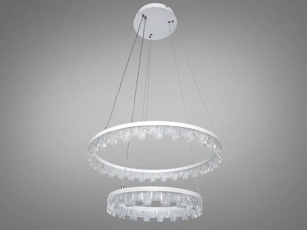 Стильна підвісна LED-люстра для залу Diasha MD78201/600+400WH, біла, 2 кільця, 82 W, акриловий декор - фото 2
