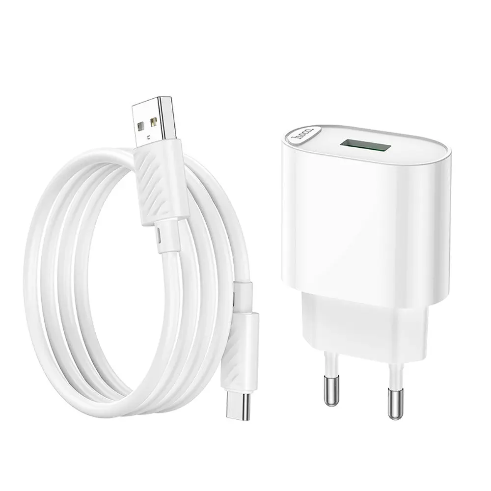 Зарядний пристрій Hoco C109A USB QC 18W білий + кабель USB to Type-C - фото 4
