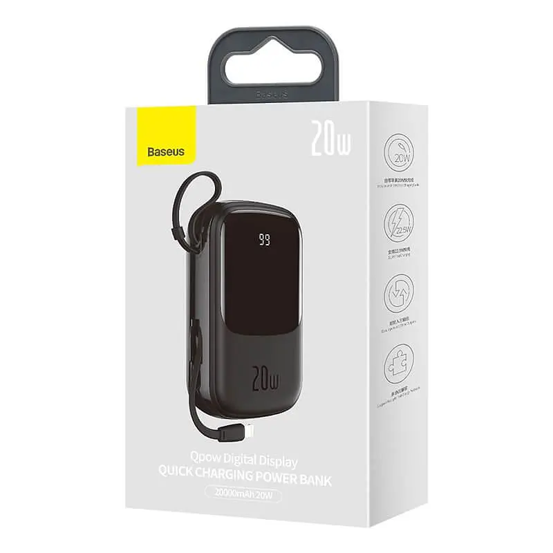 УМБ BASEUS Qpow Digital Display Quick Charging Power Bank (With IP Cable) 20000mAh USB/Type-C/Lightning, - фото 3