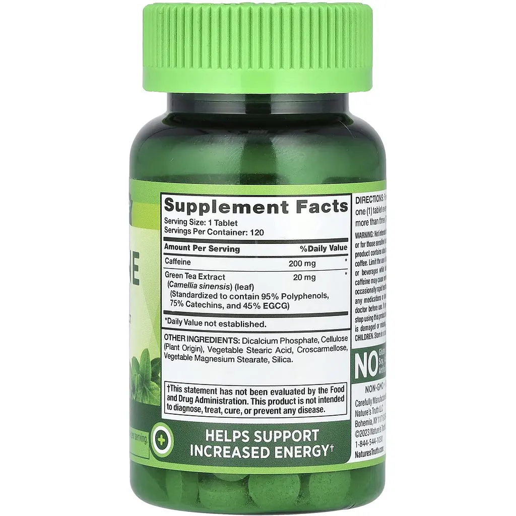 Кофеин и экстракт зеленого чая Nature's Truth Caffeine Plus Green Tea Extract 220 мг 120 таблеток (NTH-10059) - фото 2