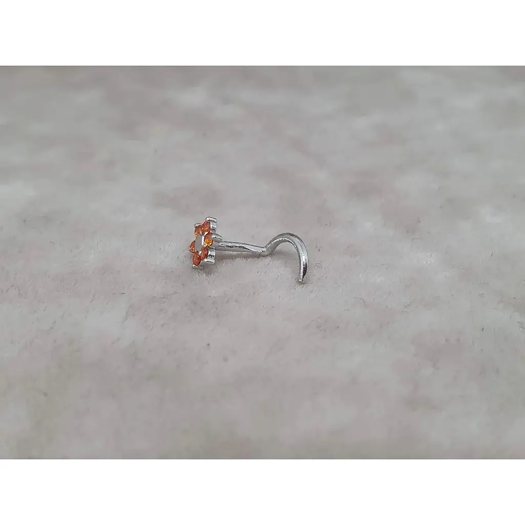 Серебряная серьга-пирсинг Астор в нос с фианитами. 8182434Р ОРАНЖ - фото 2