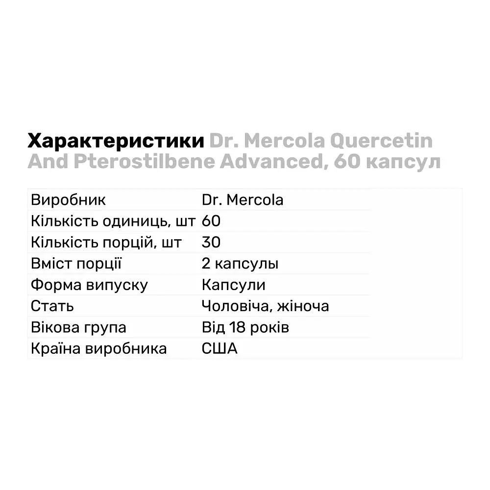 Натуральна добавка Dr. Mercola Quercetin And Pterostilbene Advanced 60 капсул - фото 2