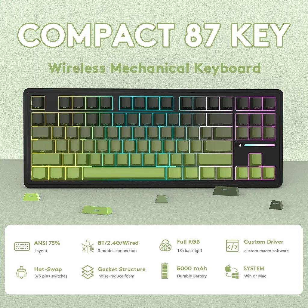 Клавіатура Attack Shark M87 Pro V2 Gradient Green (AS-697279247163-M) [166739] - фото 4