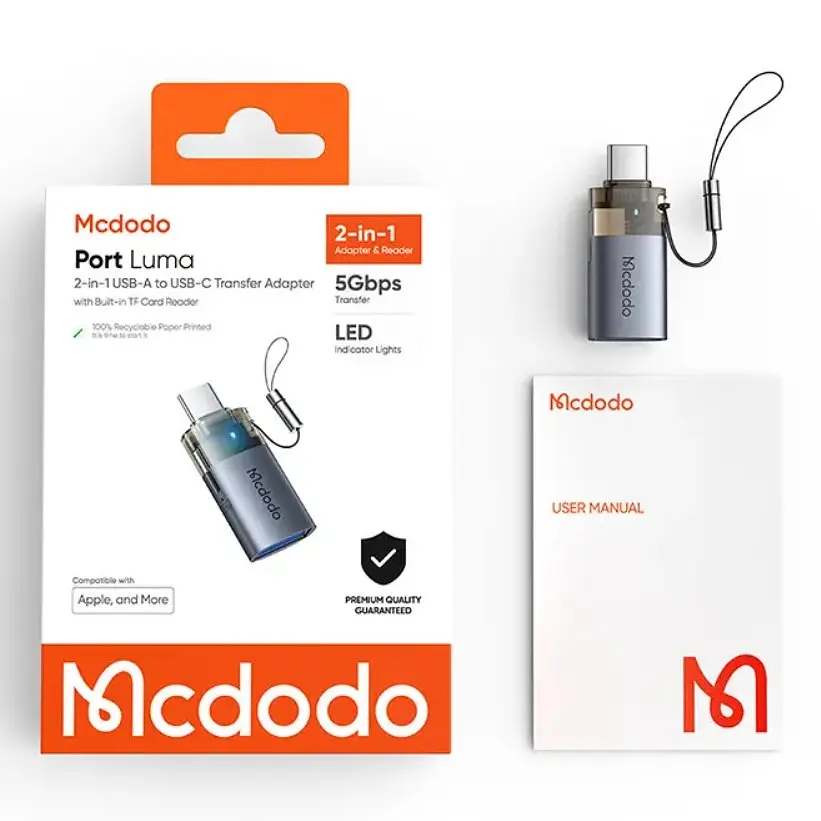 Адаптер Mcdodo 2 в 1 USB-A to USB-C with TF Card Reader Adapter Черный - фото 2