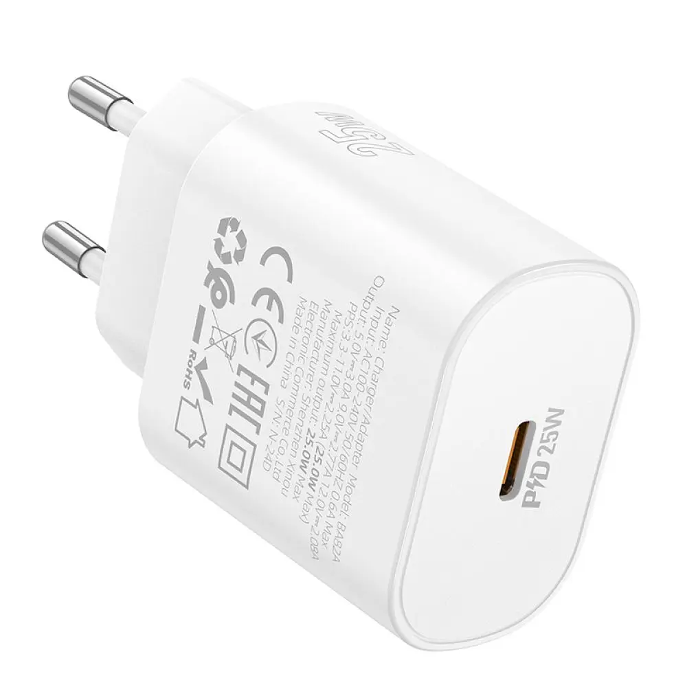 Зарядний пристрій Borofone BA82A 1USB-C PD/QC 25W 5V/3A 100-240V AC 50/60Hz 0.6A White (34482_3341411) - фото 6