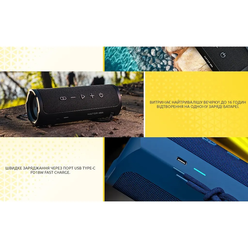 Портативна колонка Hator Wireless Aria TWS 30 Вт IPX7 Stormy Blue - фото 9