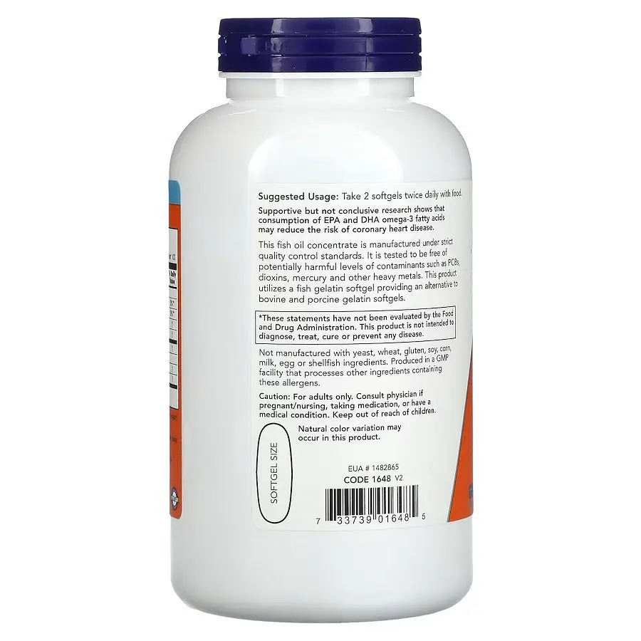 Жирні кислоти NOW Omega-3 1000 mg, 200 рибних капсул - фото 3