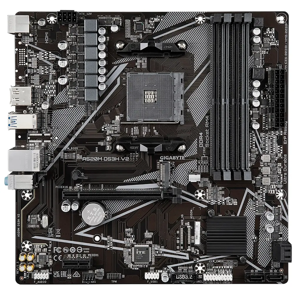 Материнская плата A520M DS3H V2 sAM4 A520 4xDDR4 M.2 HDMI DP mATX Gigabyte teh0019113 - фото 2