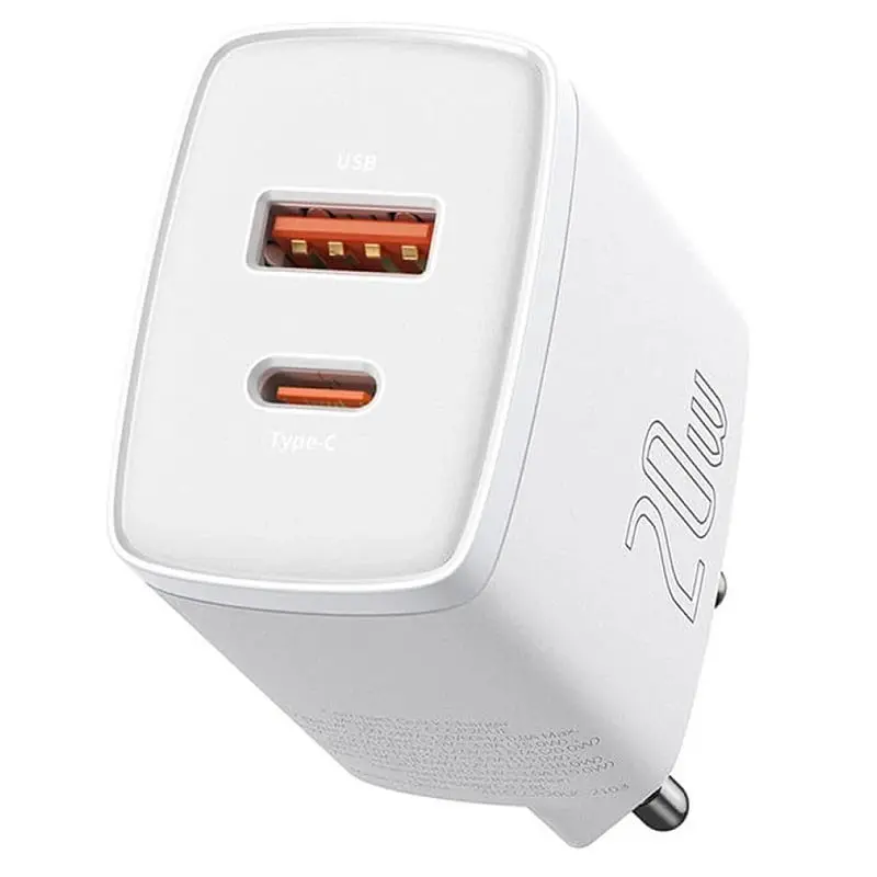 МЗП Baseus Compact Quick Charger 20W QC+PD (1USB-A/1C) (CCXJ-B) White - фото 2