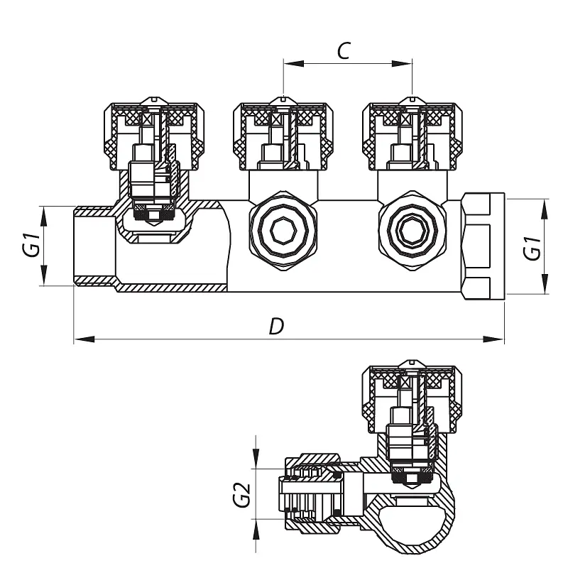 Колектор вентильний з фітингом Koer KR.1122-3 1"x3 ways KR2654 - фото 2