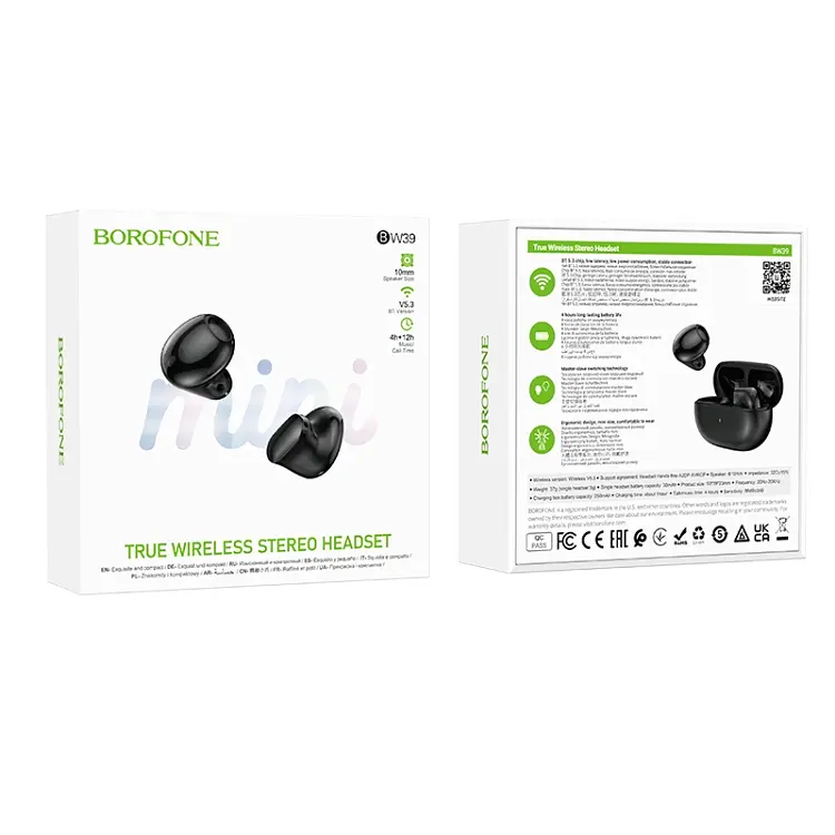 Наушники беспроводные Borofone BW39 Enjoy TWS |BT5.3, 30/250mAh, 4h| black - фото 5