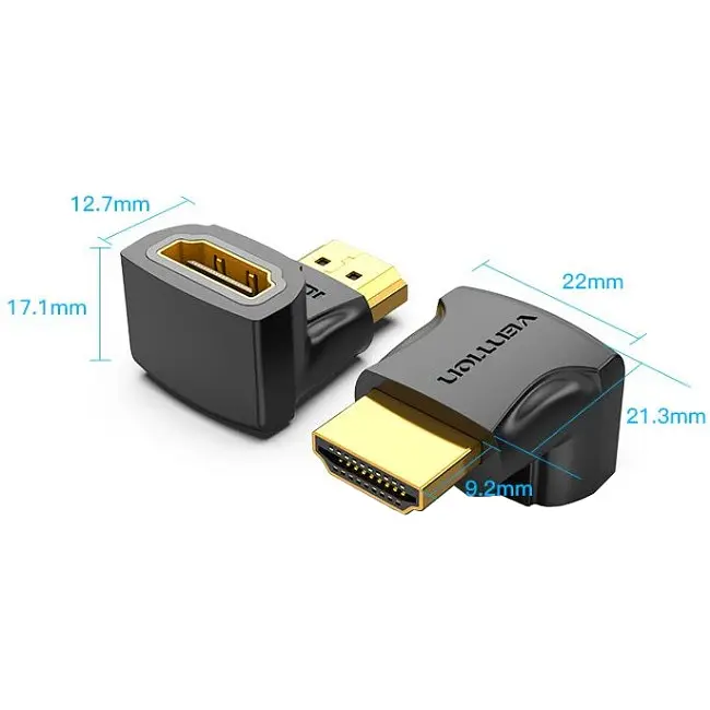 Перехідник HDMI F HDMI M, кут 90° 4K 60Hz PVC Vention чорний - фото 2