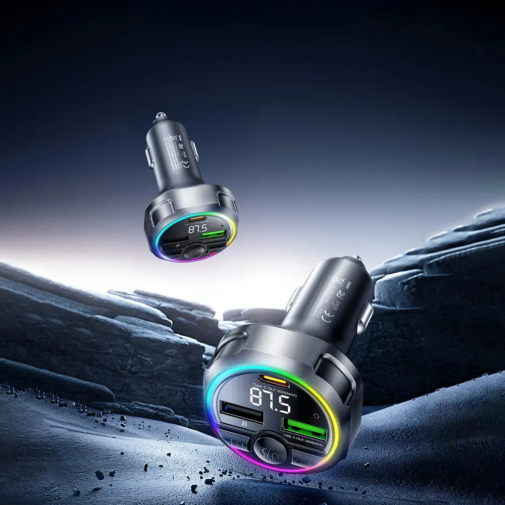 АЗП з FM-модулятором REMAX 48W RGB frequency modulated call fast charging car charger CC02 Tarnish - фото 3