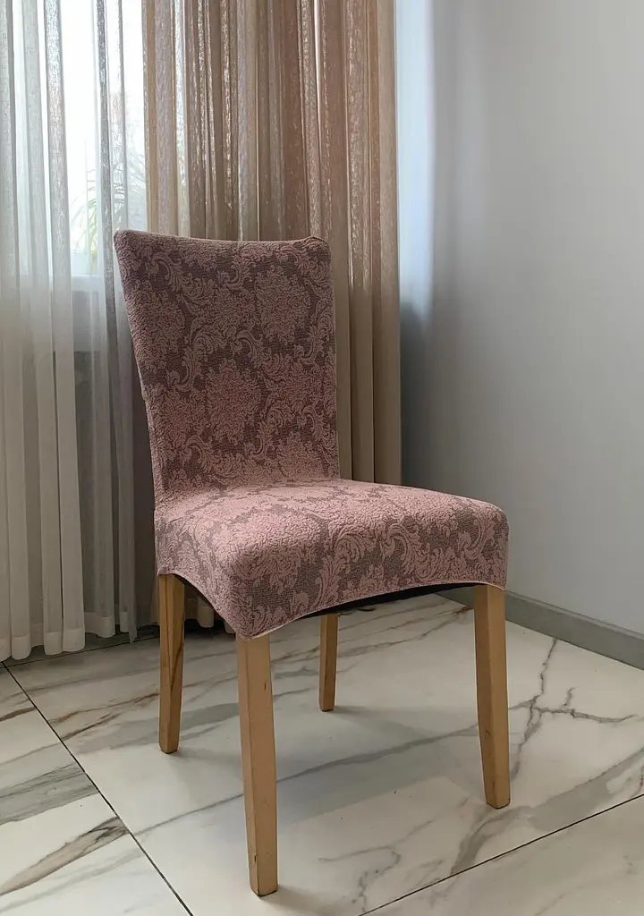 Чохол для стільця зі спинкою еластичний універсальний натяжний жакард візерунок Gospo 0075 рожевий (Туреччина) - фото 6