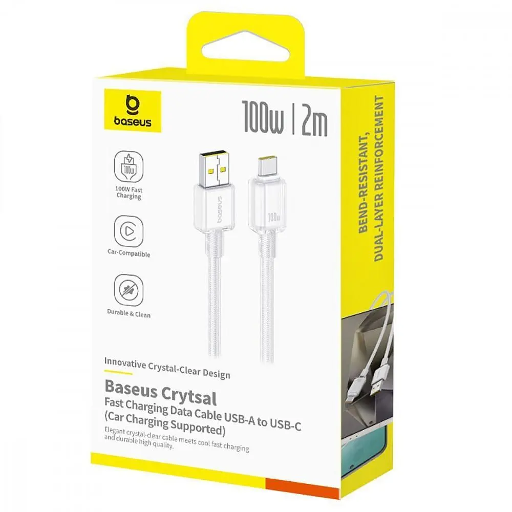 Кабель Baseus Crystal Fast Charging Data USB to Type-C (Car Charging Supported) 100W/7.5W (2m) white (E0427901) - фото 4