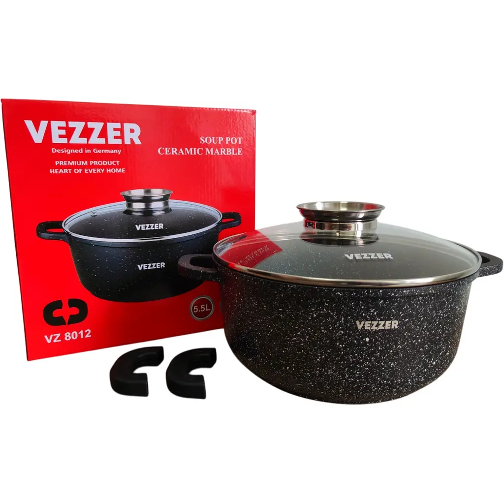 Каструля Vezzer з кришкою та силіконовими накладками на ручки 26 см 5.6 л чорна (VZ8012) - фото 9