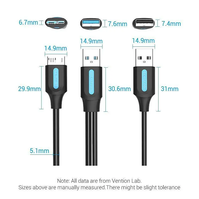 Кабель Vention USB 3.0 A Male to Micro-B Male Cable with USB Power Supply PVC Type 0.5m Black (CQPBD) - фото 9